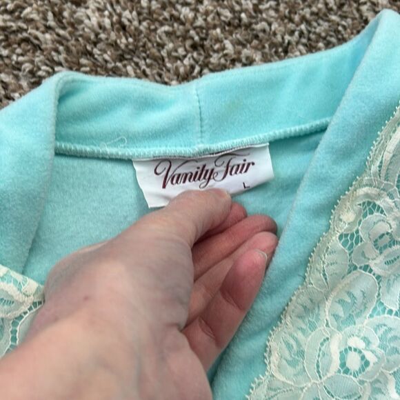 Vintage Vanity Fair Lace Blue Long Retro Robe Large - Picture 10 of 15